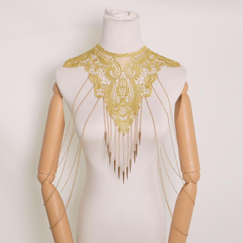 Gold Lace Trim Multi-Layer Fas - Body Jewelry Necklace 评论和价格