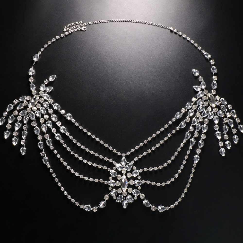 Boho Crystal Bridal Shoulder C - Body Jewelry Necklace 评论和价格