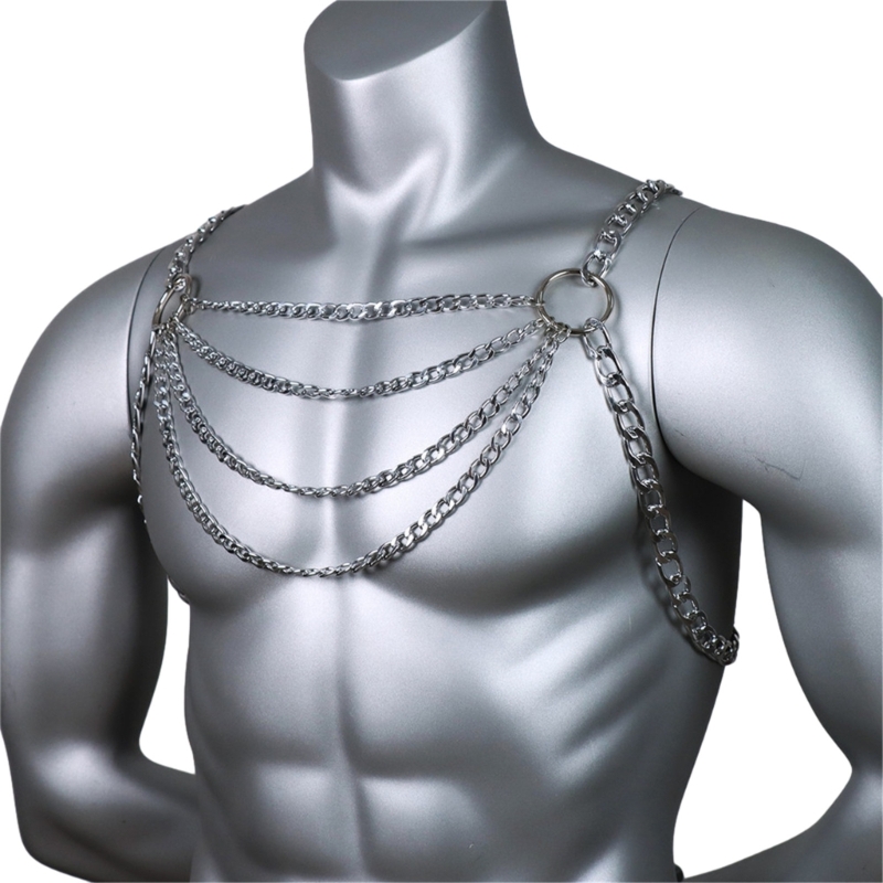Men's Sexy Metal Body Chest Ch - Body Jewelry Necklace 评论和价格