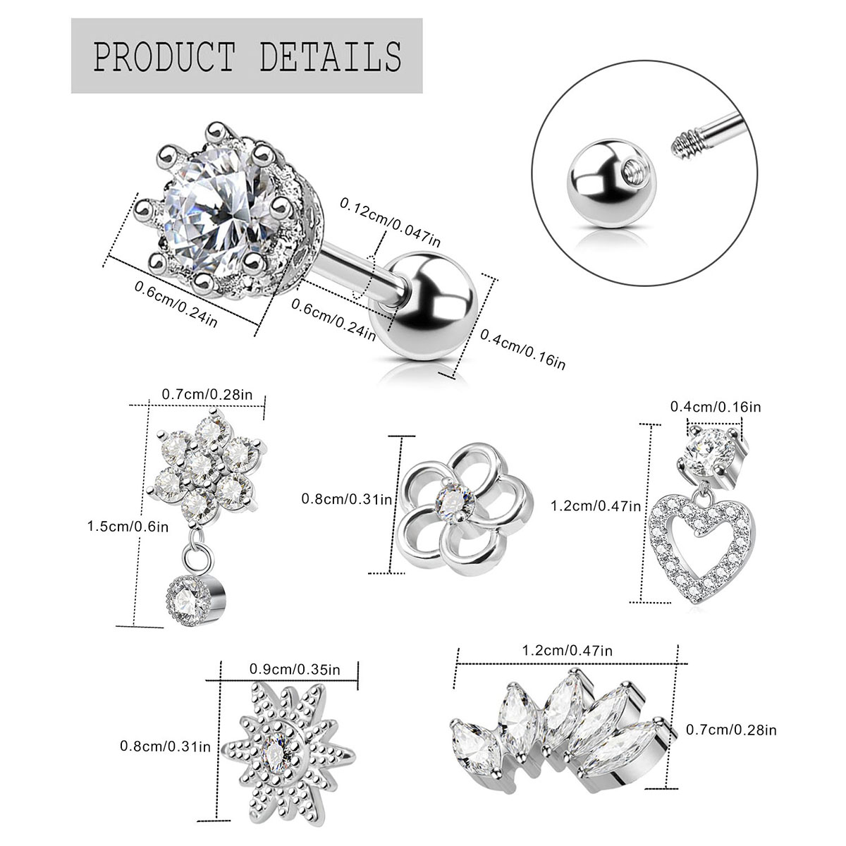 2pcs Cartilage Earrings Stud F - Body Jewelry Surgical Steel 评论和价格