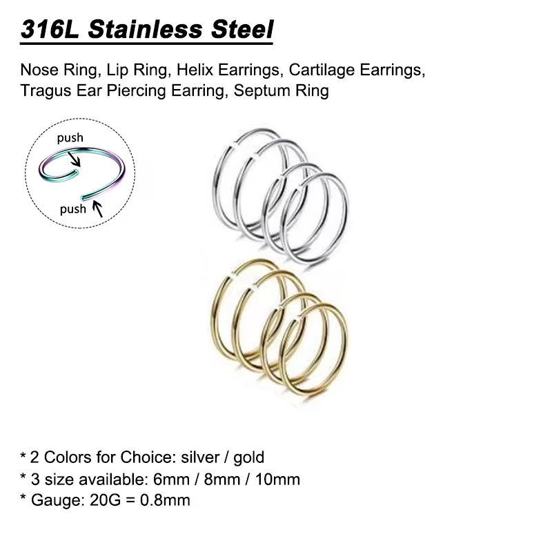 6pcs/lot Hypoallergenic Nose R - Body Jewelry Surgical Steel 评论和价格