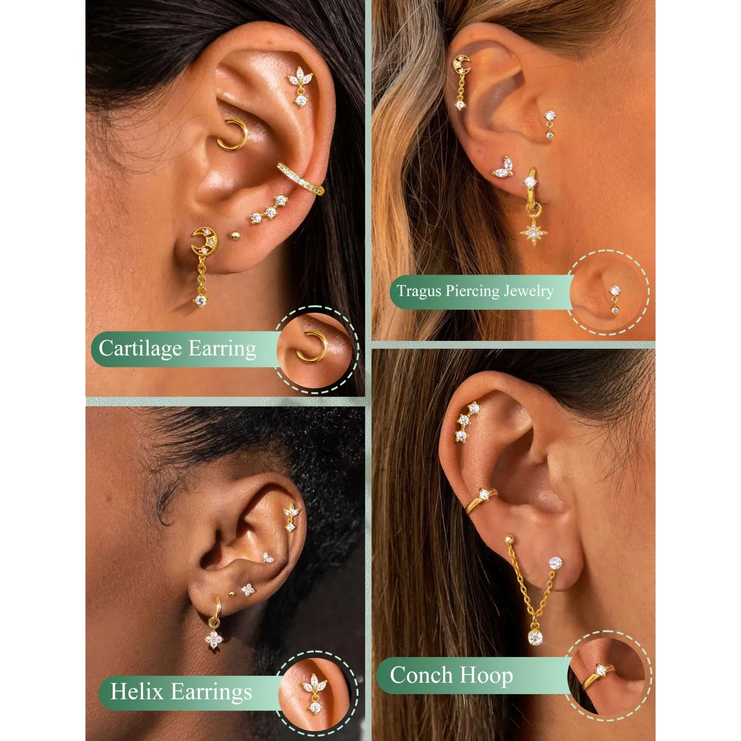 16 Gauge Cartilage Earrings fo - Body Jewelry Surgical Steel 评论和价格